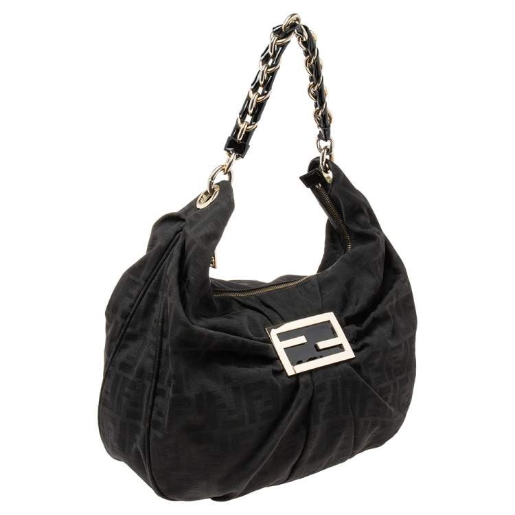Pre Owned Fendi Black Zucca Canvas Mia Hobo