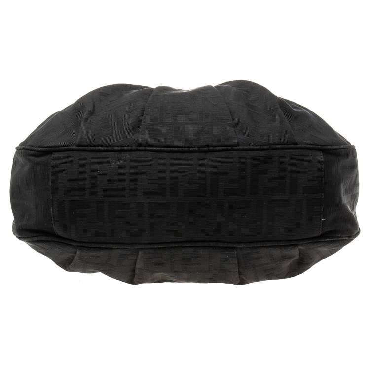 Pre Owned Fendi Black Zucca Canvas Mia Hobo