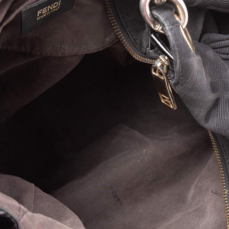 Pre Owned Fendi Black Zucca Canvas Mia Hobo