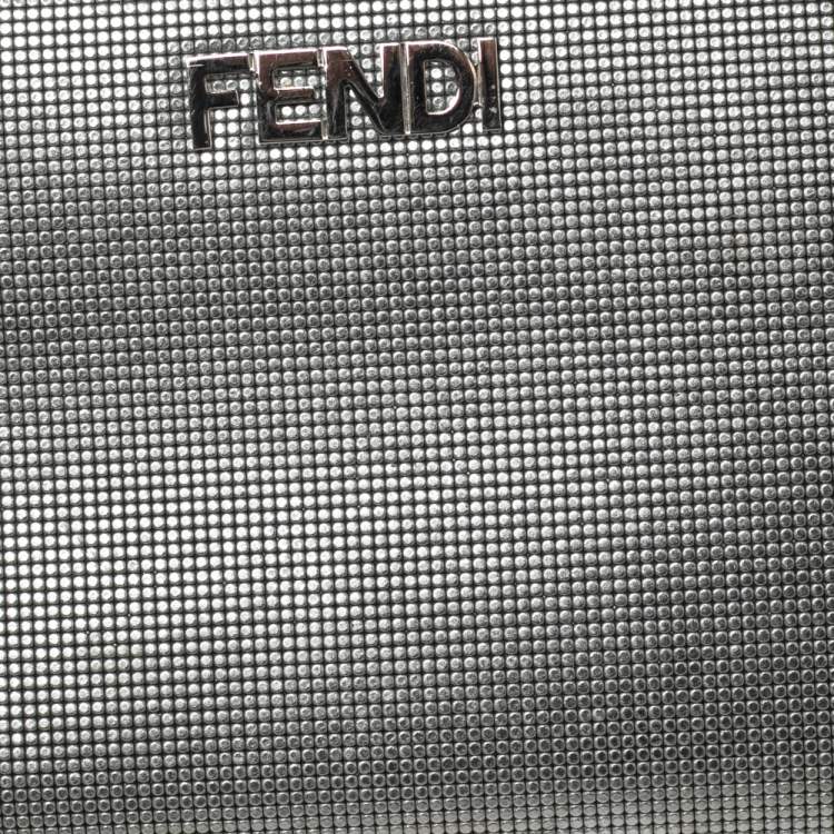 Pre Owned Fendi Silver Textured Leather Zip Around Continental Wallet