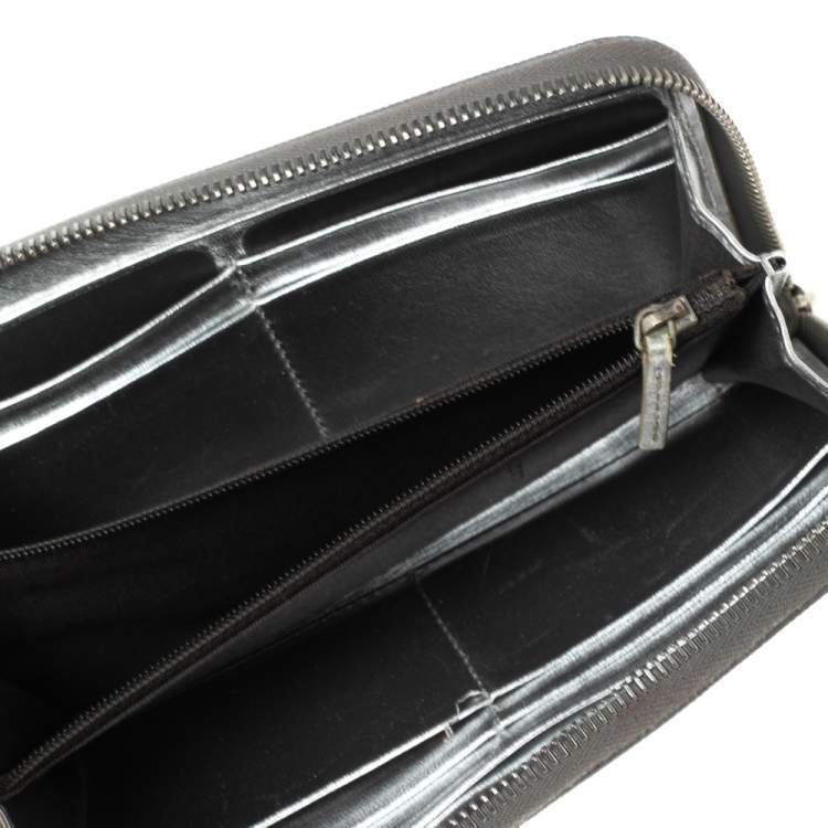 Fendi Silver Textured Leather Logo Flap Continental Wallet Fendi