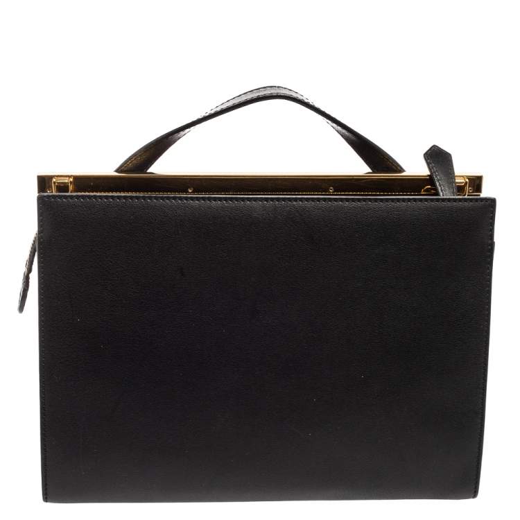 Pre Owned Fendi Black Croc Pattern Embroidered Leather Small Demi Jour Top Handle Bag