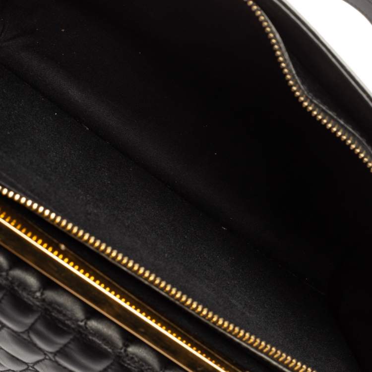 Pre Owned Fendi Black Croc Pattern Embroidered Leather Small Demi Jour Top Handle Bag