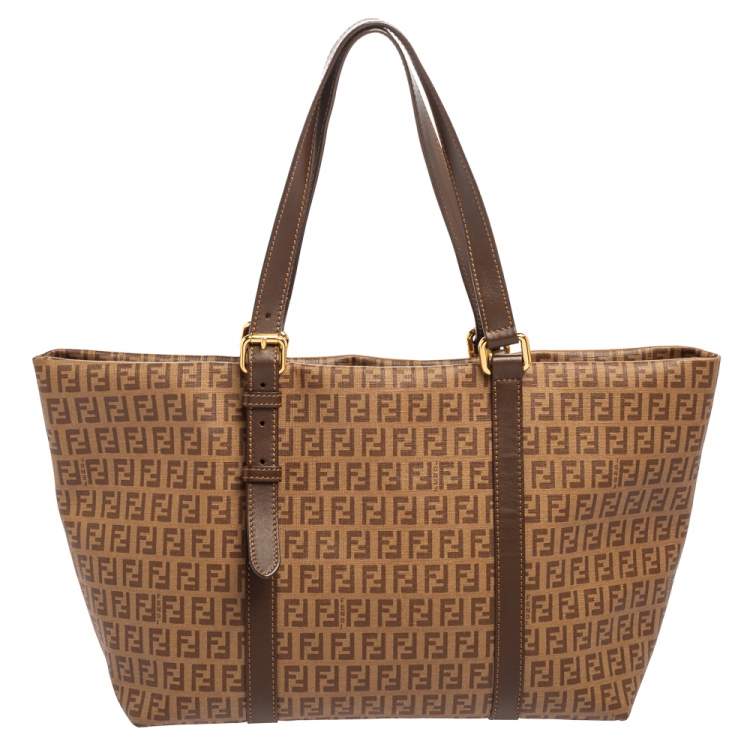 Pre Owned Fendi Brown Zucchino Coated Canvas Superstar Shopping Tote