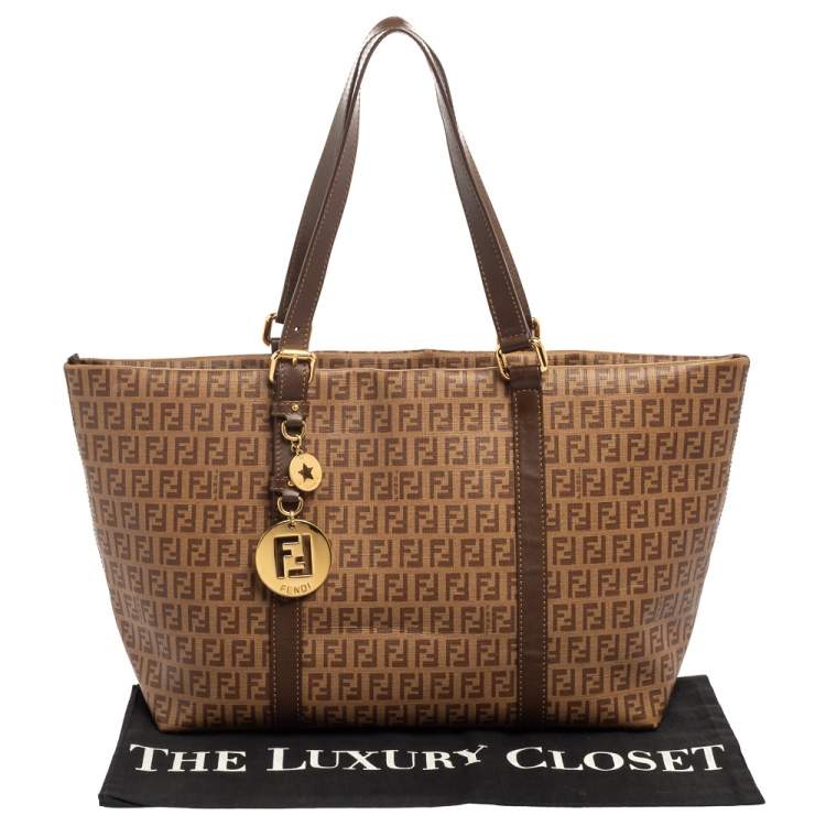 Pre Owned Fendi Brown Zucchino Coated Canvas Superstar Shopping Tote