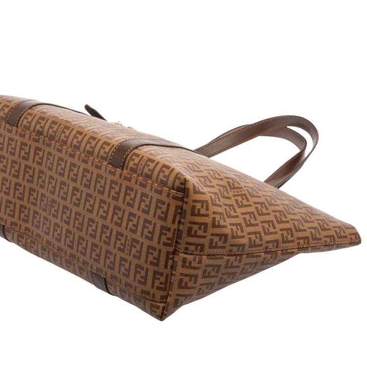Pre Owned Fendi Brown Zucchino Coated Canvas Superstar Shopping Tote