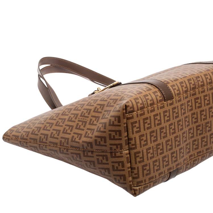 Pre Owned Fendi Brown Zucchino Coated Canvas Superstar Shopping Tote