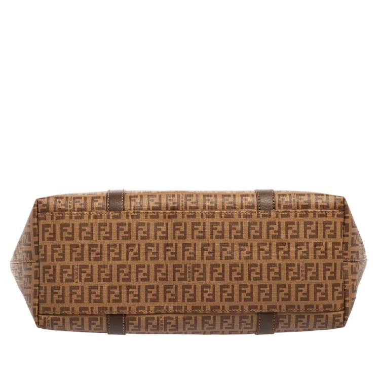 Pre Owned Fendi Brown Zucchino Coated Canvas Superstar Shopping Tote