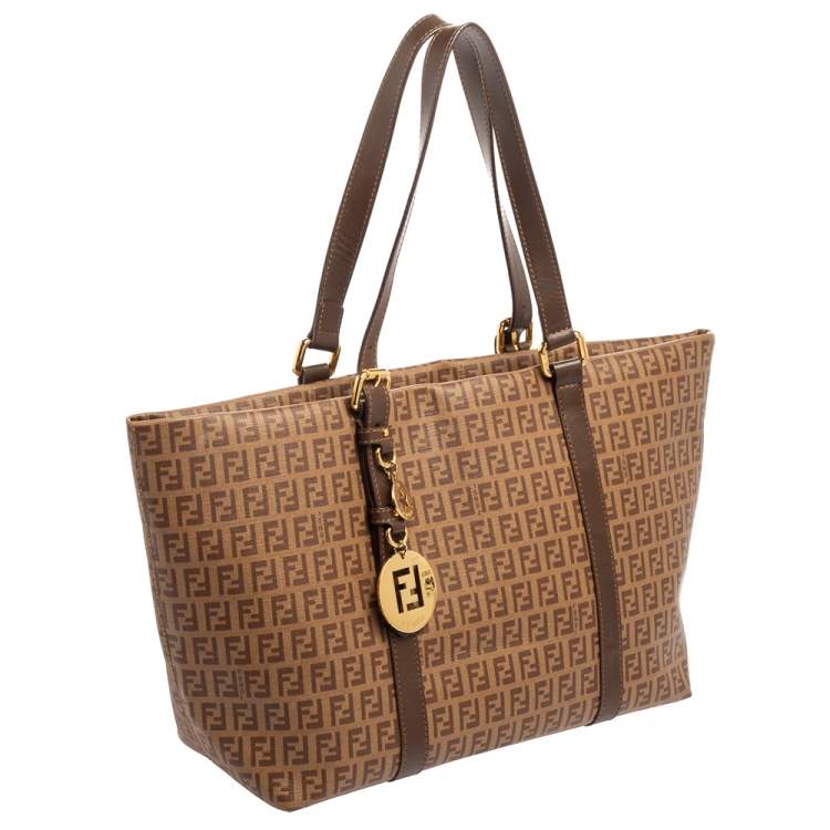 Pre Owned Fendi Brown Zucchino Coated Canvas Superstar Shopping Tote