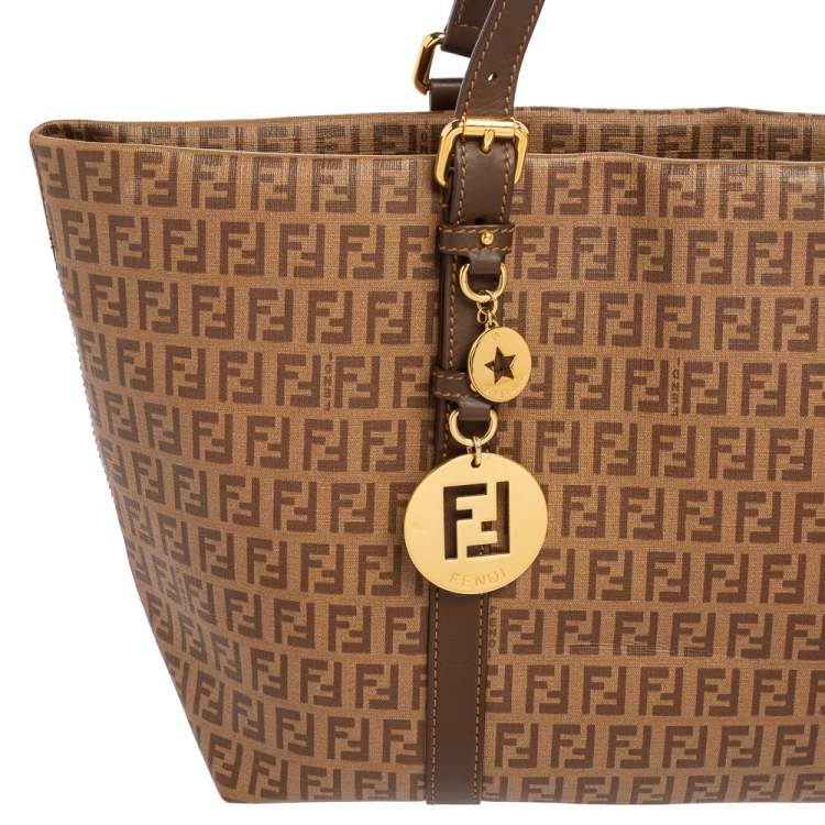 Pre Owned Fendi Brown Zucchino Coated Canvas Superstar Shopping Tote