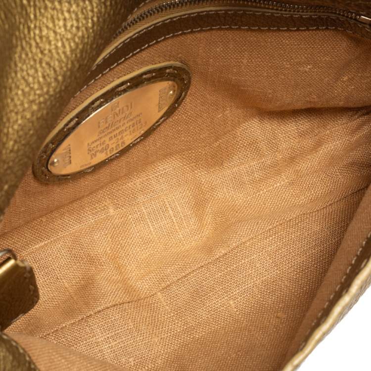 Pre Owned Fendi Metallic Green Sellier Leather Mama Baguette Bag