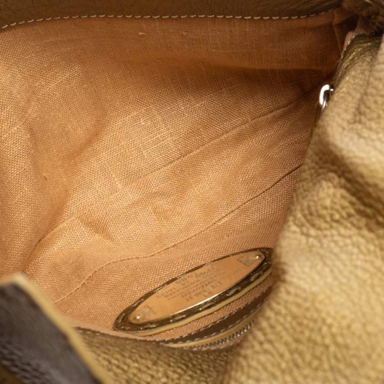 Pre Owned Fendi Metallic Green Sellier Leather Mama Baguette Bag