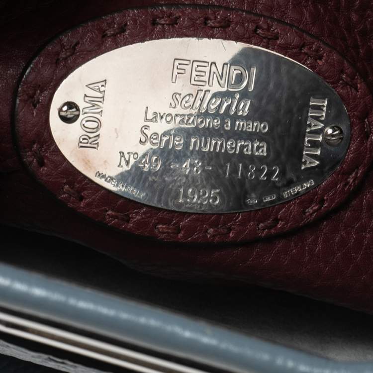 Pre Owned Fendi Stone Blue Selleria Leather Medium Peekaboo Top Handle Bag