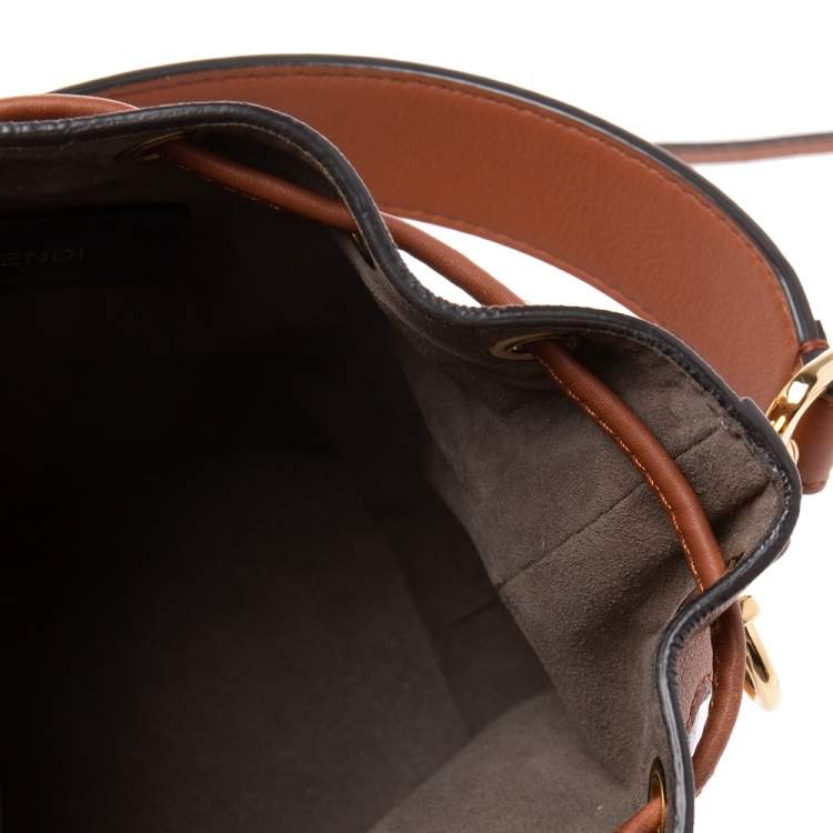 Pre Owned Fendi Multicolor Pequin Raffia And Leather FF Mini Mon Tresor Drawstring Bucket Bag