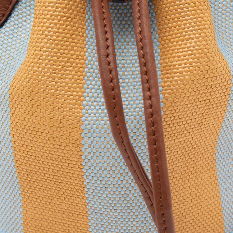 Pre Owned Fendi Multicolor Pequin Raffia And Leather FF Mini Mon Tresor Drawstring Bucket Bag