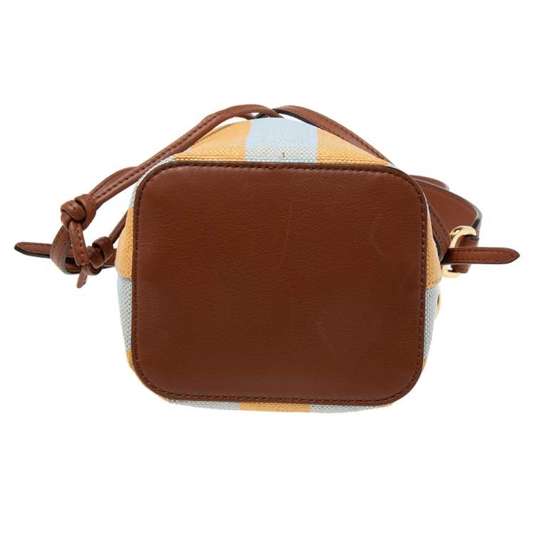 Pre Owned Fendi Multicolor Pequin Raffia And Leather FF Mini Mon Tresor Drawstring Bucket Bag