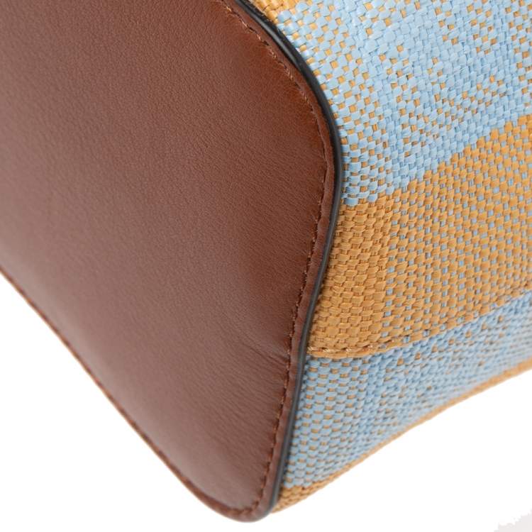 Pre Owned Fendi Multicolor Pequin Raffia And Leather FF Mini Mon Tresor Drawstring Bucket Bag