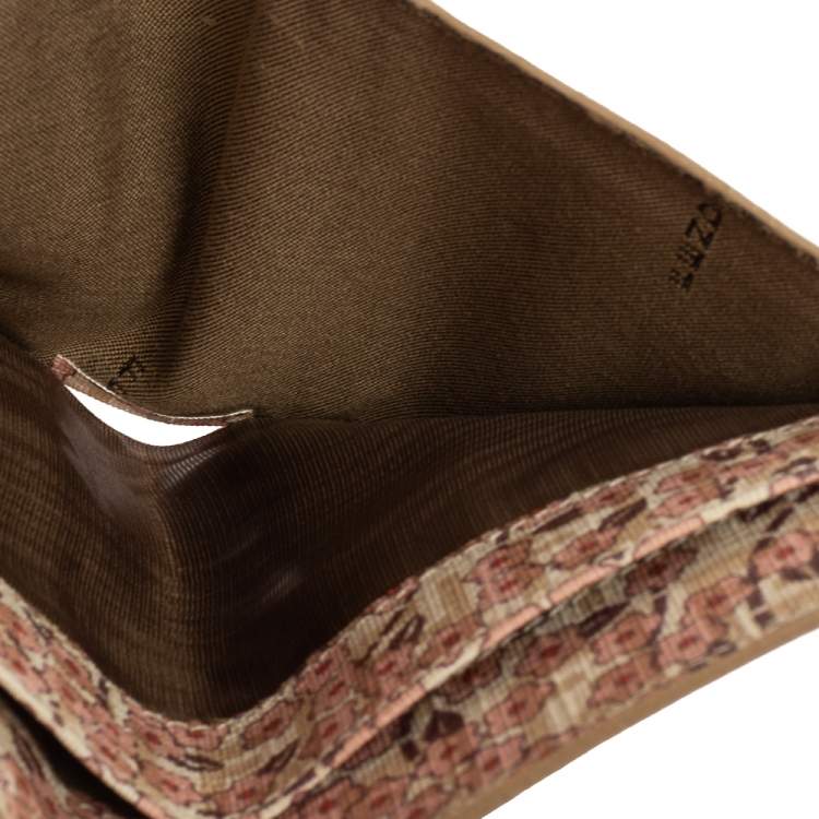 Pre Owned Fendi Cream Zucchino Coated Canvas FF Flap Compact Wallet