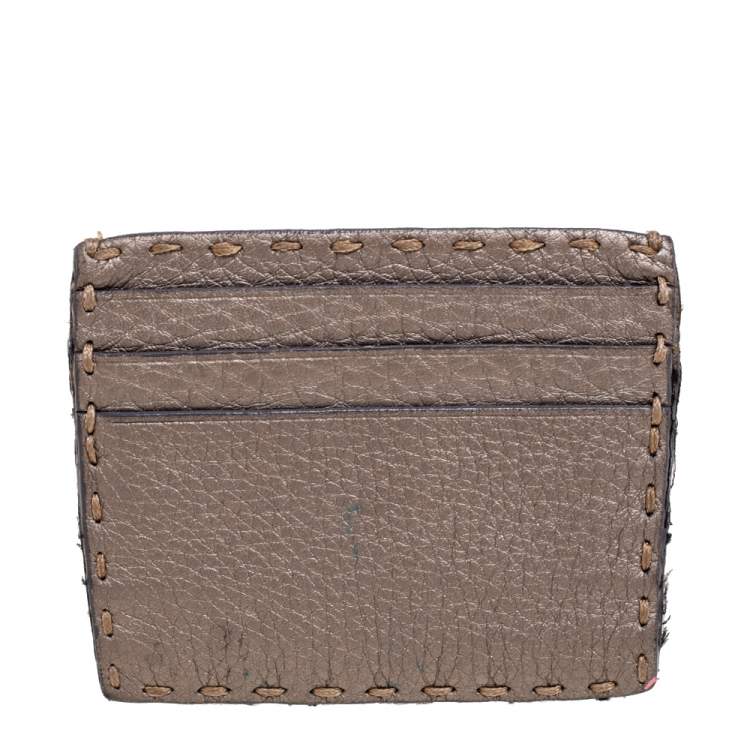 Pre Owned Fendi Grey Selleria Leather Card Holder