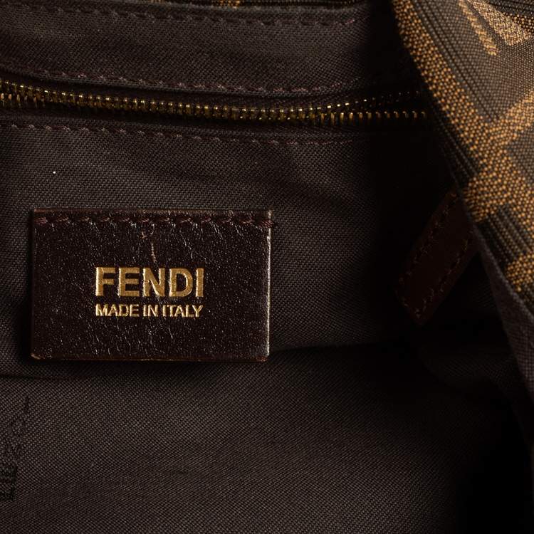 Pre Owned Fendi Tobacco Zucca Canvas And Leather Maxi Baguette Flap Shoulder Bag