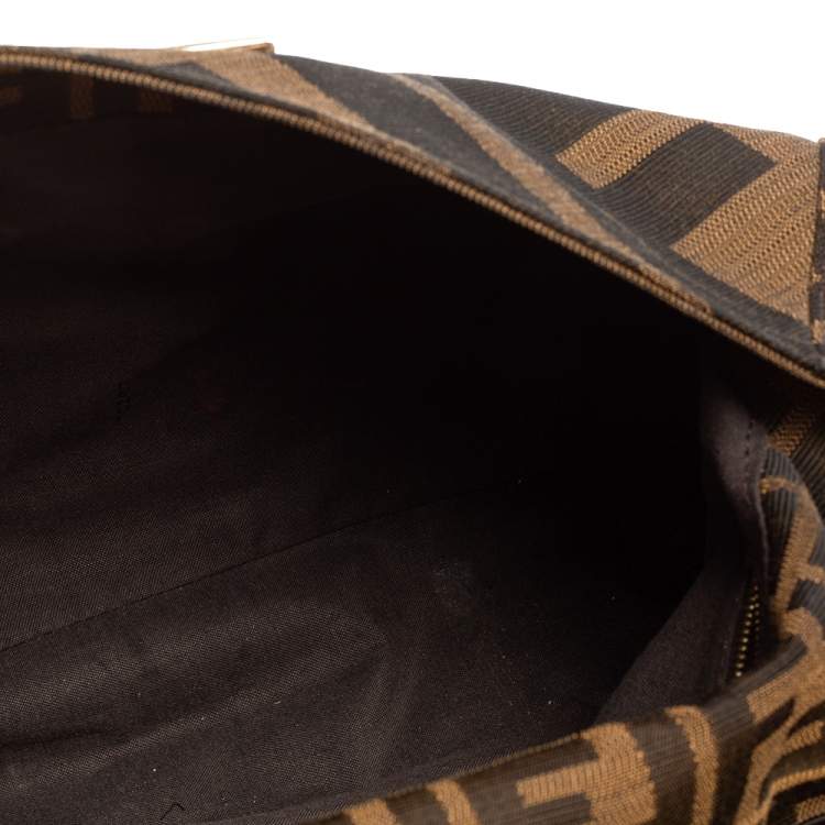 Pre Owned Fendi Tobacco Zucca Canvas And Leather Maxi Baguette Flap Shoulder Bag