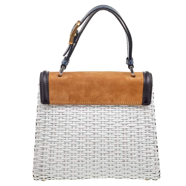 Pre Owned Fendi Multicolor Woven Bamboo and Suede Silvana Top Handle Bag
