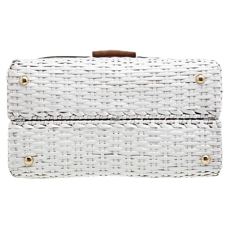 Pre Owned Fendi Multicolor Woven Bamboo and Suede Silvana Top Handle Bag