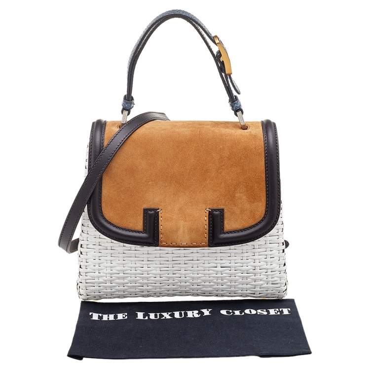 Pre Owned Fendi Multicolor Woven Bamboo and Suede Silvana Top Handle Bag