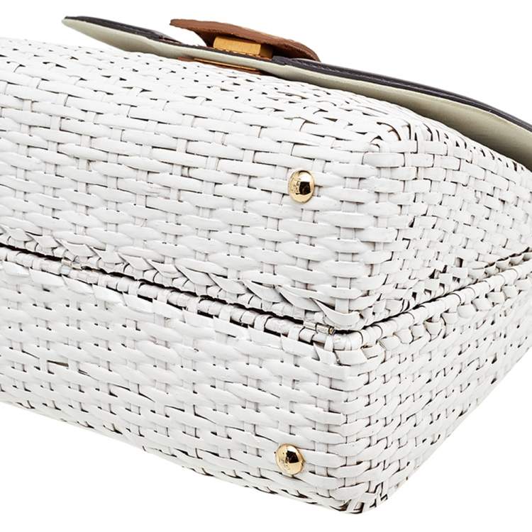 Pre Owned Fendi Multicolor Woven Bamboo and Suede Silvana Top Handle Bag