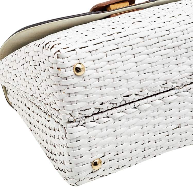 Pre Owned Fendi Multicolor Woven Bamboo and Suede Silvana Top Handle Bag