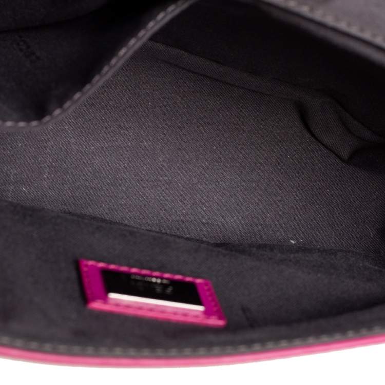 Pre Owned Fendi Magenta Leather 3Baguette Shoulder Bag