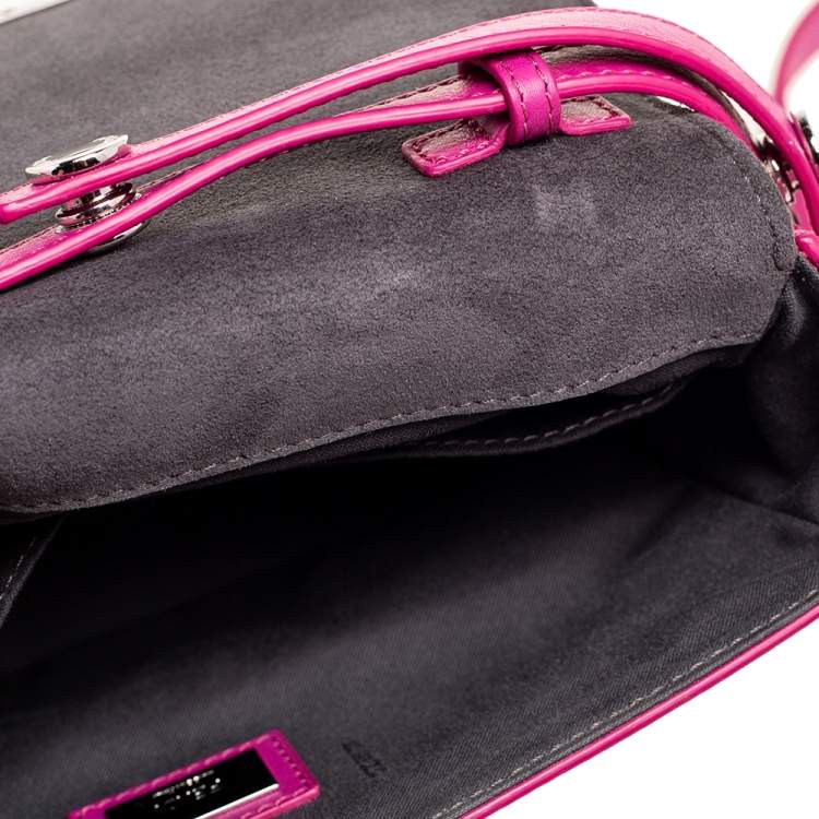 Pre Owned Fendi Magenta Leather 3Baguette Shoulder Bag