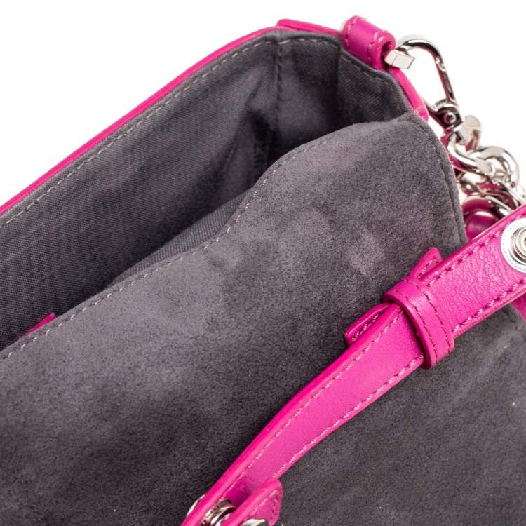 Pre Owned Fendi Magenta Leather 3Baguette Shoulder Bag
