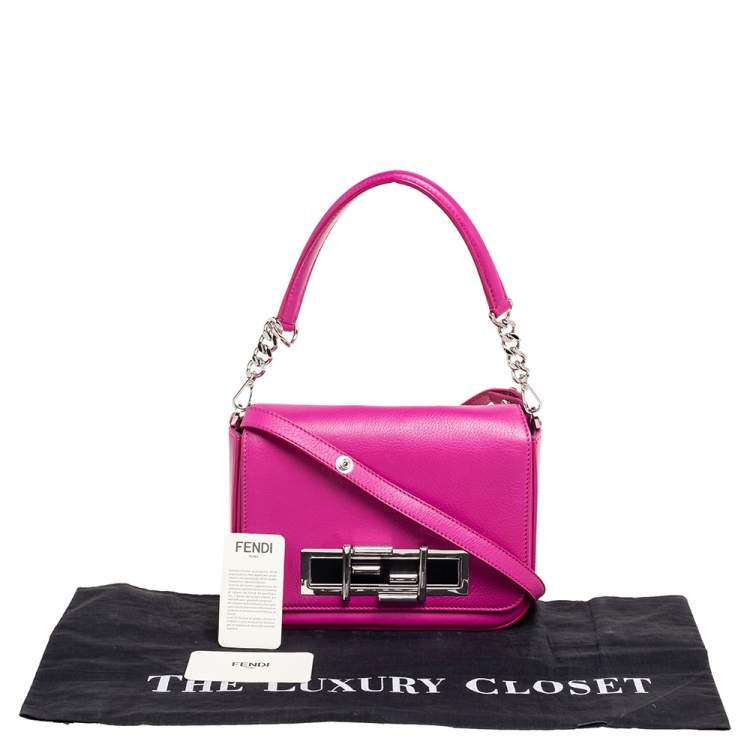 Pre Owned Fendi Magenta Leather 3Baguette Shoulder Bag