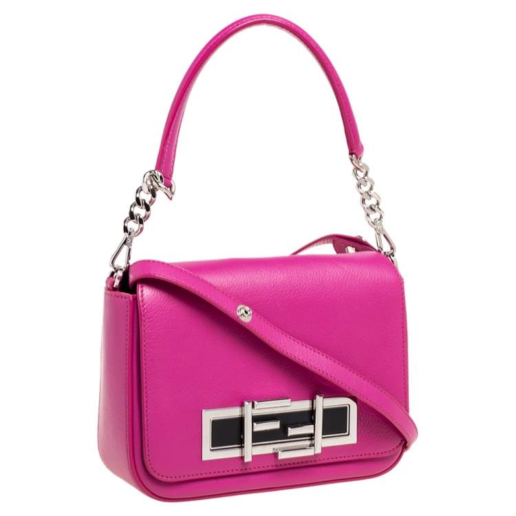 Pre Owned Fendi Magenta Leather 3Baguette Shoulder Bag
