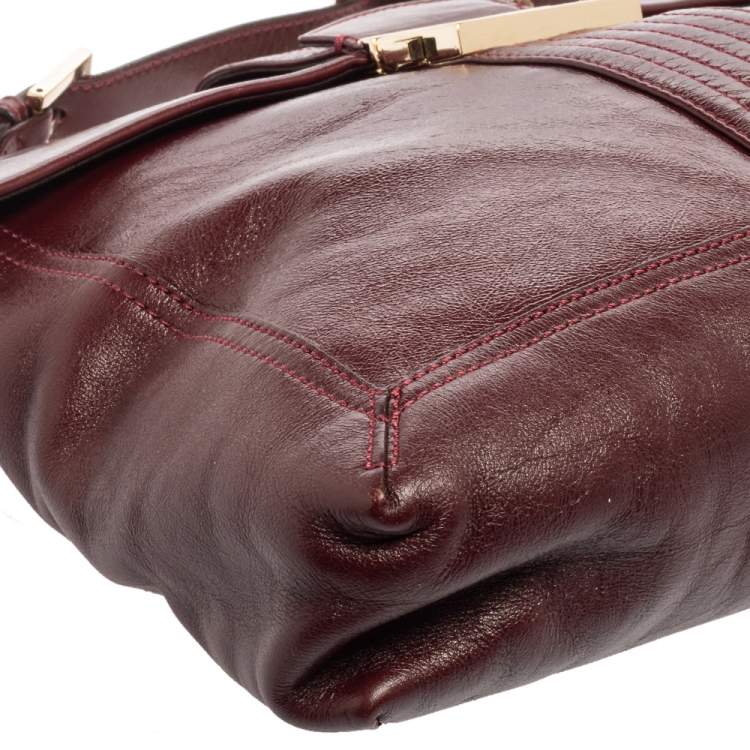 Pre Owned Fendi Dark Red Leather Maxi Baguette Flap Shoulder Bag