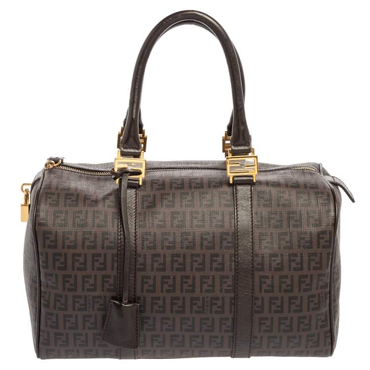 Fendi Brown Zucchino Coated Canvas and Leather Forever Bauletto Boston Bag Fendi TLC