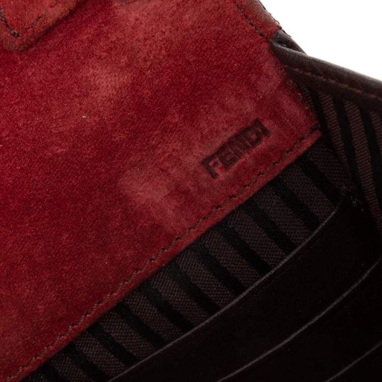 Pre Owned Fendi Burgundy Leather Wallet On Chain 
