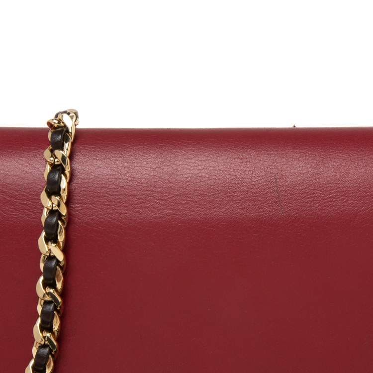 Pre Owned Fendi Burgundy Leather Wallet On Chain 