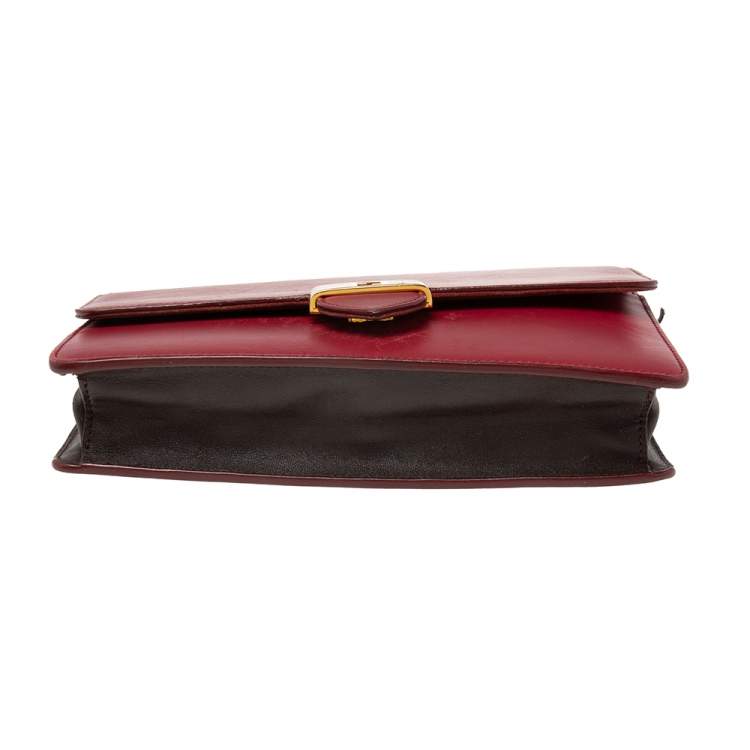 Pre Owned Fendi Burgundy Leather Wallet On Chain 