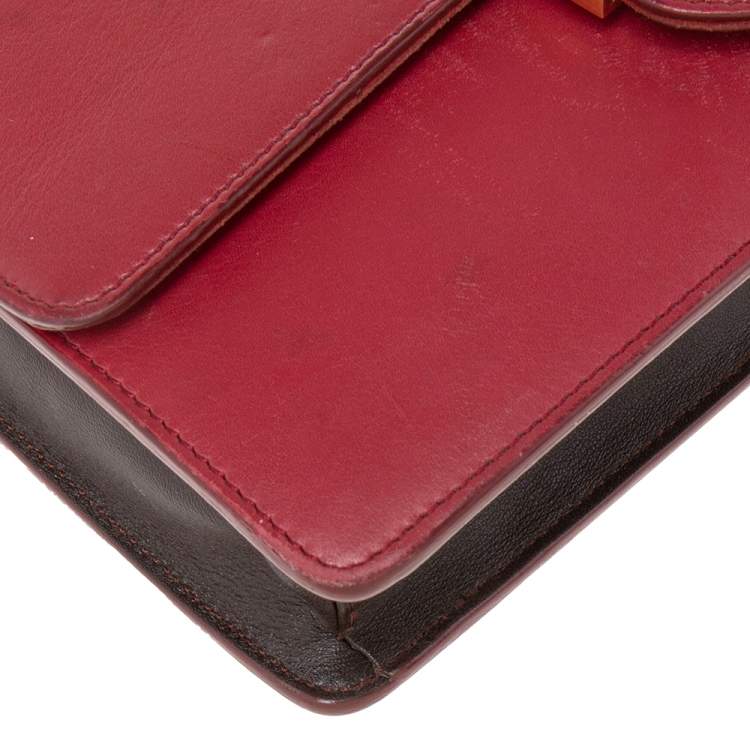 Pre Owned Fendi Burgundy Leather Wallet On Chain 