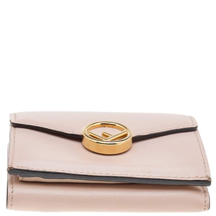 Pre Owned Fendi Pink Leather Micro F is Fendi Trifold Wallet 