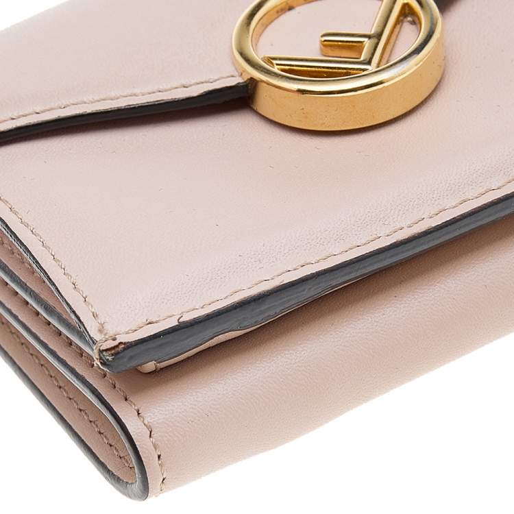 Pre Owned Fendi Pink Leather Micro F is Fendi Trifold Wallet 