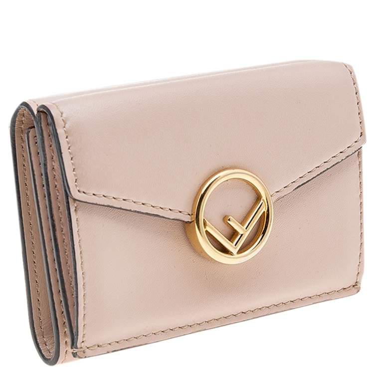 Pre Owned Fendi Pink Leather Micro F is Fendi Trifold Wallet 