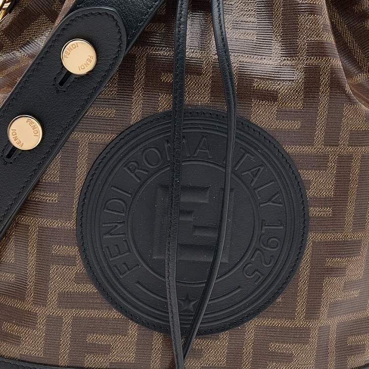 Pre Owned Fendi Tobacco/Black Coated Canvas and Leather Mon Tresor Grande Bucket Bag