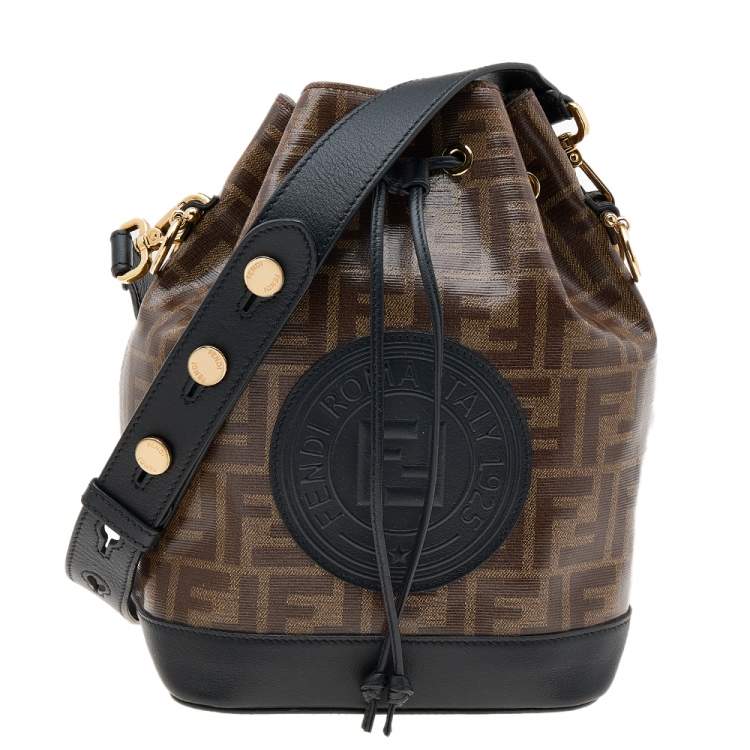 Pre Owned Fendi Tobacco/Black Coated Canvas and Leather Mon Tresor Grande Bucket Bag