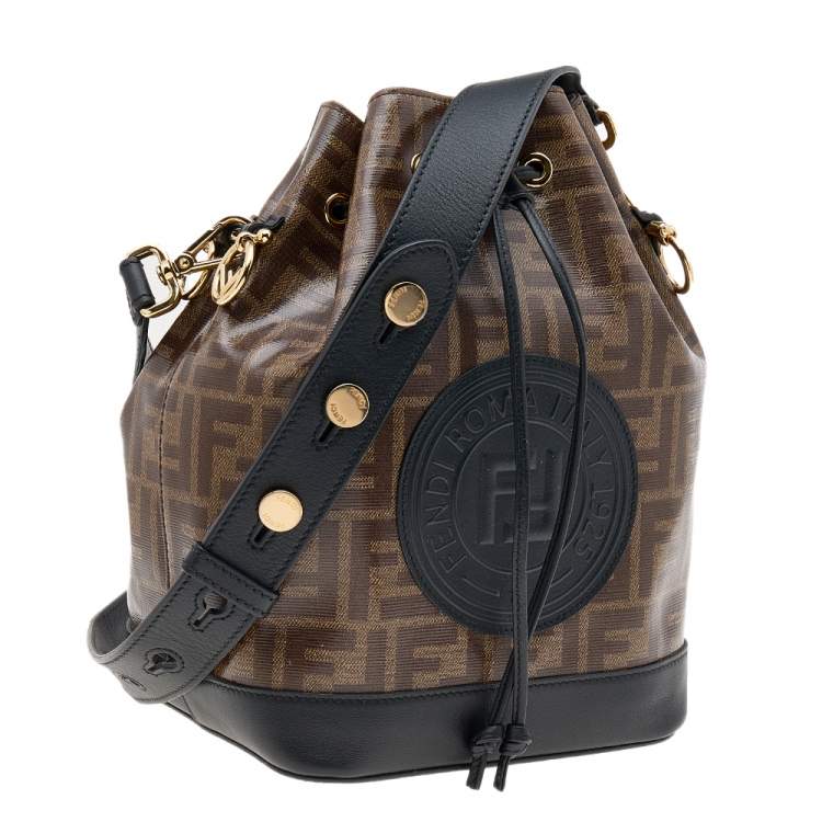Pre Owned Fendi Tobacco/Black Coated Canvas and Leather Mon Tresor Grande Bucket Bag