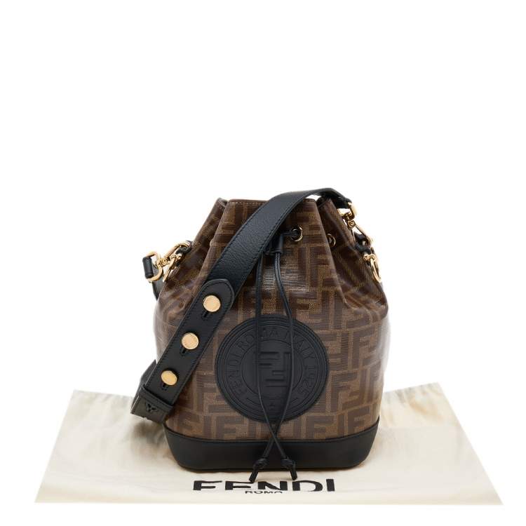 Pre Owned Fendi Tobacco/Black Coated Canvas and Leather Mon Tresor Grande Bucket Bag