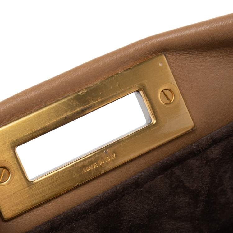 Pre Owned Fendi Beige Leather Medium Peekaboo Top Handle Bag