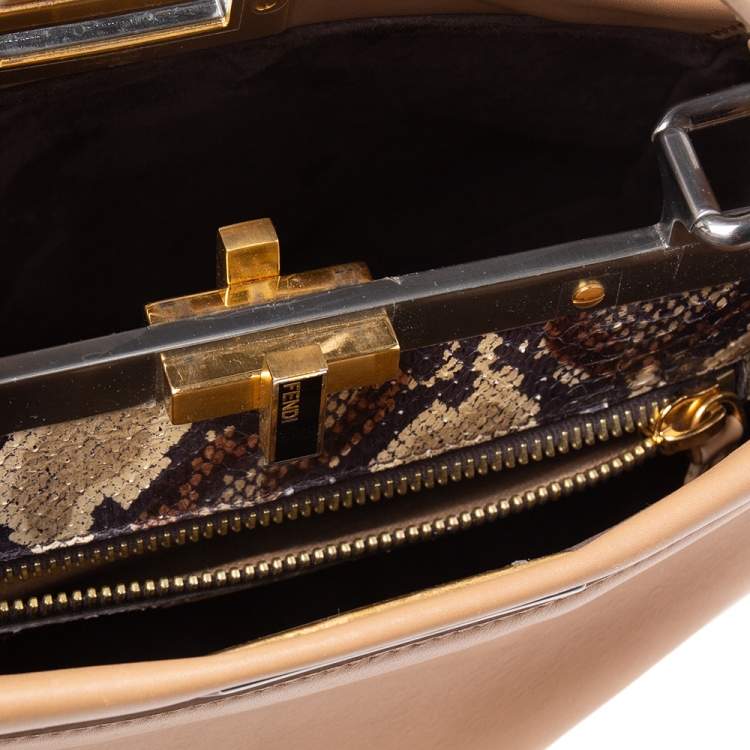Pre Owned Fendi Beige Leather Medium Peekaboo Top Handle Bag